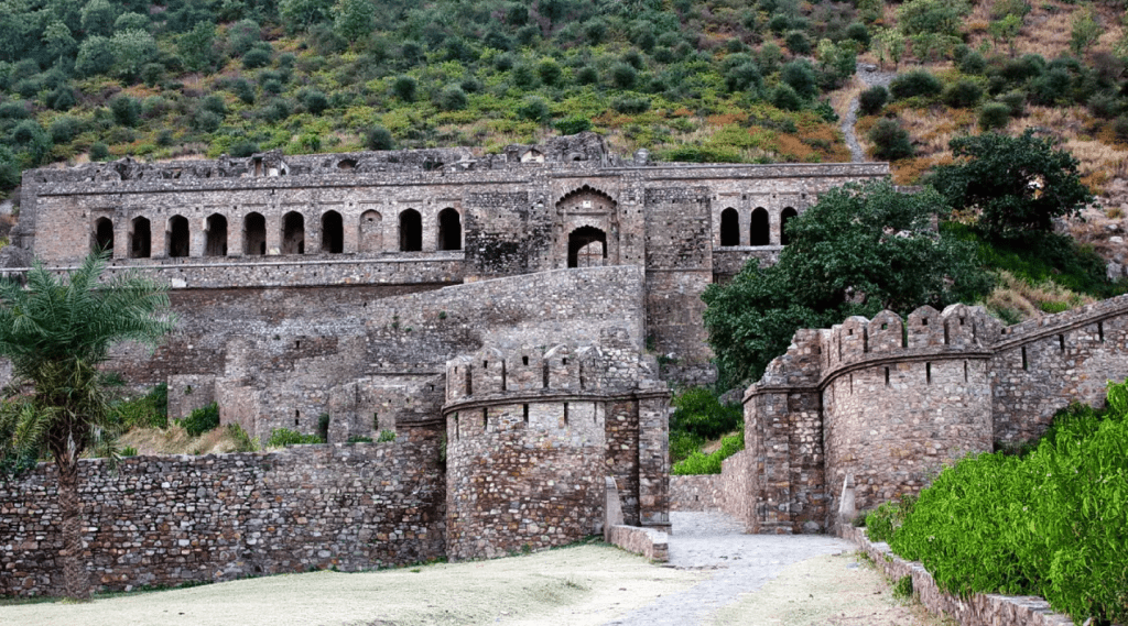 The ancient fort of Bhangarh in a Rajasthani village, now in ruins.