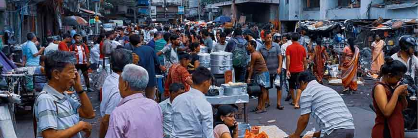 food stalls in Tiretti Bazar and a crowd