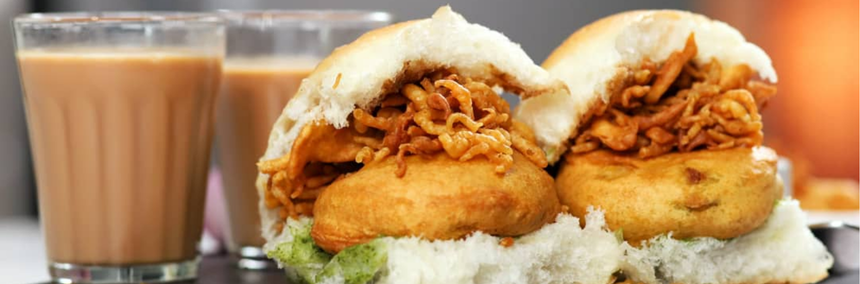 bun with filling of fried besan and crackers 